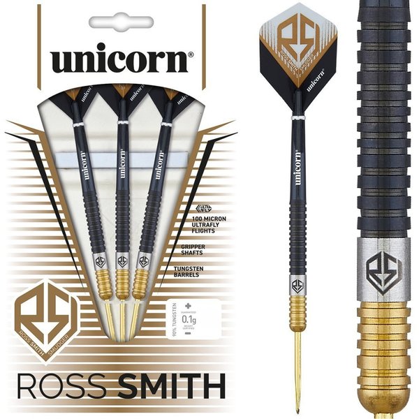Ross Smith Unicorn 24 Gramm Steeldart Schwarz/Gold Two-Tone 90% Tungsten